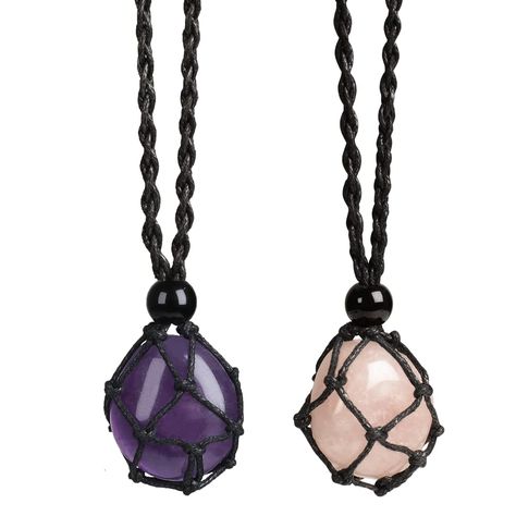 PRICES MAY VARY. 【2 Piece of Healing Crystal Necklace】: You will get 2 Pieces of natural Amethyst and Rose Quartz pendant necklace. This crystal necklace is composed of pure hand woven rope and pure natural crystal. Tumbled Stone Size: approx 0.98 inches, stone holder is about 4 cm/ 1.57 inch long, Adjustable Necklace Length: circumference of 30 inches. 【Healing Crystal Necklace】: .Rose Quartz is known as "the stone of gentle love", which brings peace and peace to interpersonal relationship.Amet Stone Holder Necklace, Rose Quartz Pendant Necklace, Rose Quartz Necklace Pendants, Quartz Pendant Necklace, Woven Necklace, Dream Outfits, Cord Jewelry, Necklace Cord, Necklace Stone