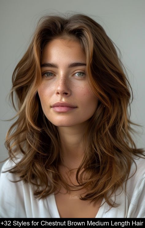 Discover stylish medium length haircuts! Explore elegant shoulder waves, chic mid-length layers, and sophisticated layered styles perfect for refreshing your look. Brown Medium Length Hair, Shoulder Length Wavy Hair, Mid Length Layered Haircuts, Model Hairstyles, Medium Length Haircuts, Medium Length Wavy Hair, Shoulder Length Layered, Mid Length Hair With Layers, Curl Hair