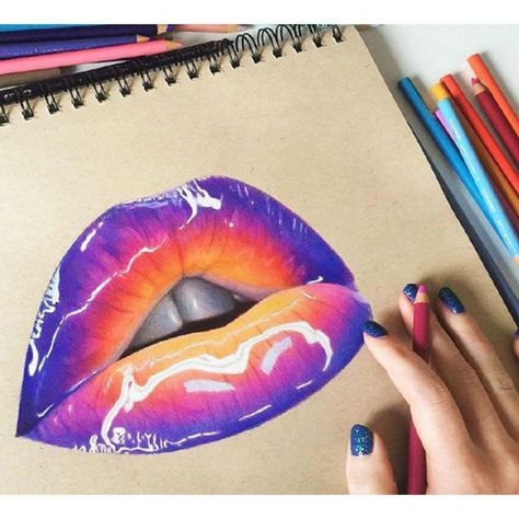 Prismacolor Drawing, Prismacolor Art, Colored Pencil Artwork, Lips Drawing, Pencil Art Drawings, Coloured Pencils, Dessin Adorable, Lip Art, Color Pencil Art