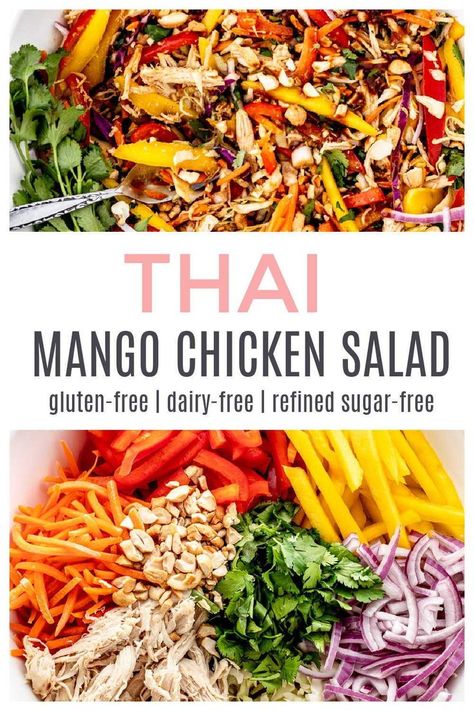 Chicken Recipe Dairy Free, Mango Chicken Salad, Chicken Recipes Dairy Free, Salad Options, Thai Mango Salad, Dairy Free Salads, Thai Mango, Mango Chicken, Salad With Chicken