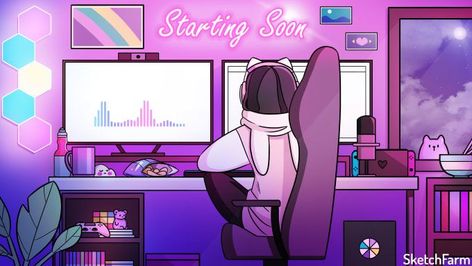 I will create animated starting soon, be right back, offline twitch screens Animated Twitch Overlay, Twitch Streaming Setup, Bedroom Neon, Colorful Desk, Desk Bedroom, Streaming Setup, Overlays Cute, Twitch Overlay, Girl With Brown Hair