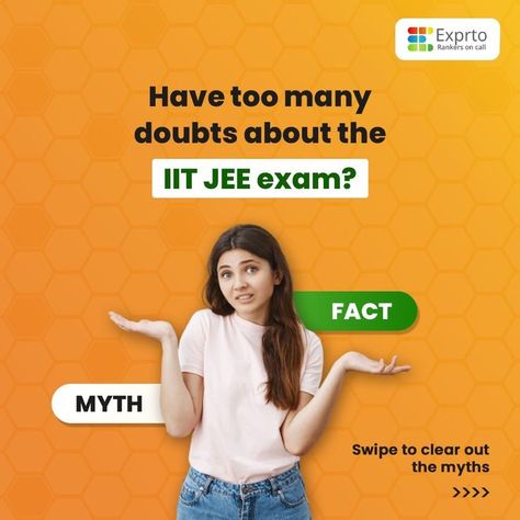 So here we are, breaking myths and bringing to you crystal clear facts!!

Swipe to read them and share some myths that you came across in your preparation journey!

🌟 Book Your Session Now: https://www.exprto.com/🌟
📞 Call / 💬 Whatsapp Now: +91-7042352673

#IIT #JEE #JEEMain #JEEAdvanced #NEET #Medical #mentorship #testimonial #review #testimonials #feedback #like #reviews #happystudent #follow #testimoniolshop #entranceexam #thankyou Jee Exam, Iit Jee, Happy Students, Entrance Exam, Creative Ads, Ads Creative, Creative Branding, Call Whatsapp, Crystal Clear