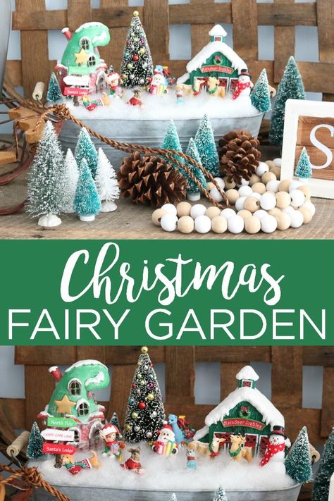 Make your own Christmas fairy garden with these step by step instructions! This will look great in your home's decor this holiday season! #christmas #holidays #fairygarden #miniatures #christmasdecor #holidaydecor #santa #glitter Winter Fairy Garden, Christmas Fairy Garden, Gardening Crafts, Winter Fairy, Garden Christmas, Glitter Crafts, Diy Fairy, Christmas Garden, Fairy Garden Diy