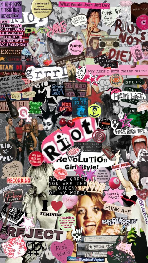 RIOT GRRRL #riotgrrrl #punk #feminism Y2k Punk Aesthetic, Punk Aesthetic Wallpaper, Riot Grrrl Aesthetic, Punk Rock Wallpaper, Riot Grrrl Fashion, Punk Background, Punk Collage, Punk Wallpaper, Feminism Art