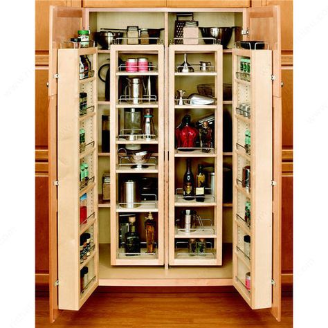 Rev-A-Shelf swing-Out Wood Pantry Kit - Richelieu Hardware Desain Pantry Dapur, Small Kitchen Pantry, Desain Pantry, Pantry Shelving, Rev A Shelf, Kitchen Pantry Design, Kitchen Pantry Cabinets, Pantry Shelf, Kitchen Cabinet Organization