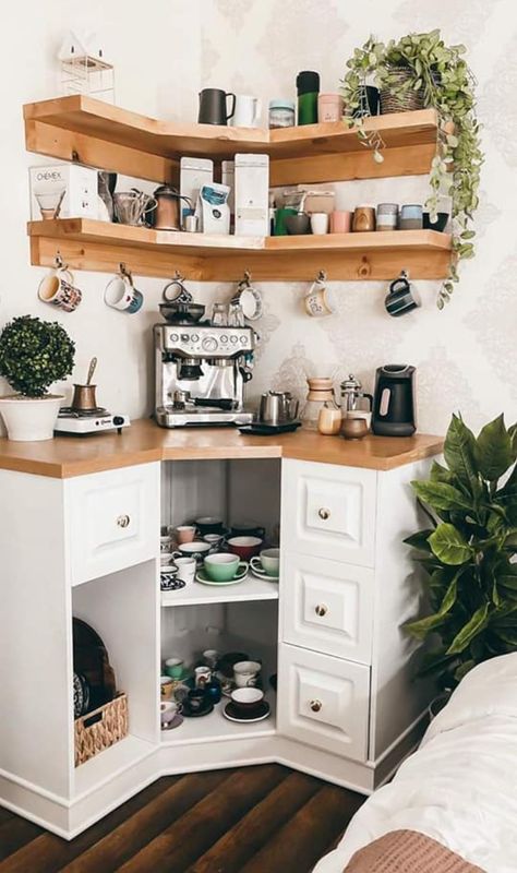 Kaffe Station, Small Deck Decorating, Closet Cleaning, Small Deck Decorating Ideas, Coffee Nook, Home Coffee Bar, Coffee Bar Home, Casa Vintage, Deck Decorating Ideas