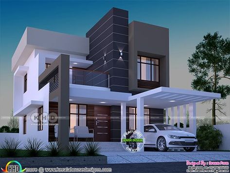 1645 square feet 3 bedroom box model home House Plan Architecture, Box Type House, Box Elevation, Double Storey House Plans, Small Modern House Plans, Plan Architecture, Indian House Plans, 2 Storey House Design, Box House