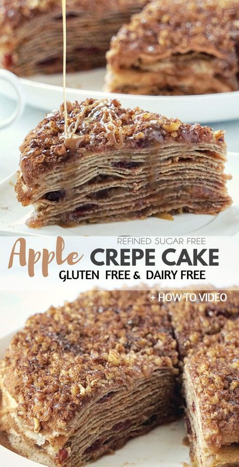 Apple Crepe Cake | Gluten And Dairy Free | Healthy Taste Of Life Dairy Free Crepes, Apple Crepes, Crepe Cake Recipe, Caramel Recipe, Caramel Recipes Sauce, Gluten And Dairy Free, Crepe Cake, Healthy Apple, Cooked Apples