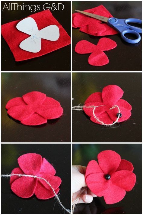 DIY Felt Poppies - step by step instructions and a template included. | www.allthingsgd.com Felt Poppies, Memorial Day Poppies, Make Felt Flowers, Felt Flower Template, Remembrance Day Art, Poppy Craft, Baby Mobil, Felt Flowers Diy, Diy Flores