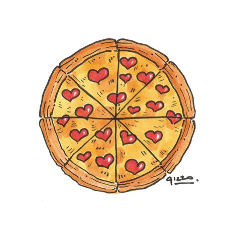 Illustration of a pizza with pepperoni hearts for a Valentine's day card - concept. Pizza Illustration, Pizza Wallpaper, Pizza Quotes, Yuumei Art, Pizza Drawing, Pizza Life, Pizza Art, I Love Pizza, Pizza Funny