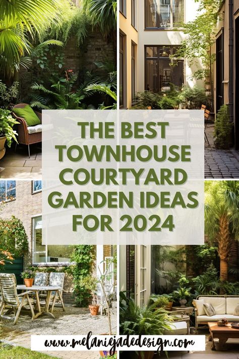 Explore the top townhouse courtyard garden ideas for 2024 and transform your outdoor space into a serene oasis. Discover creative designs and landscaping inspiration. #CourtyardGarden #GardenIdeas #2024Trends Townhome Courtyard Ideas, Patio Garden Design Layout, Boho Courtyard Ideas, Small Terraced Backyard, Enclosed Courtyard Ideas Outdoor, Screened In Courtyard, Small Enclosed Courtyard Ideas, Townhouse Garden Design, Zen Courtyard Ideas