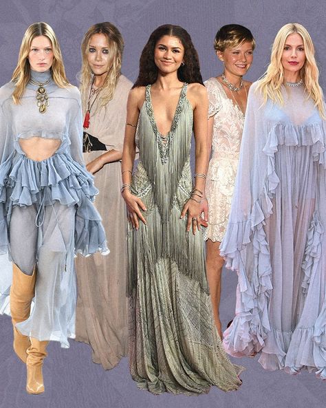 How The Boho Chic Trend Made Its Red Carpet Comeback Sienna Miller Boho Chic, 2000s Boho Chic, Fall Boho Chic Outfits, 70s Wedding Guest, Boho Red Carpet, Summer 2025 Trends, 2000s Red Carpet Looks, Boho Chic Outfits Fall, Satc Fashion