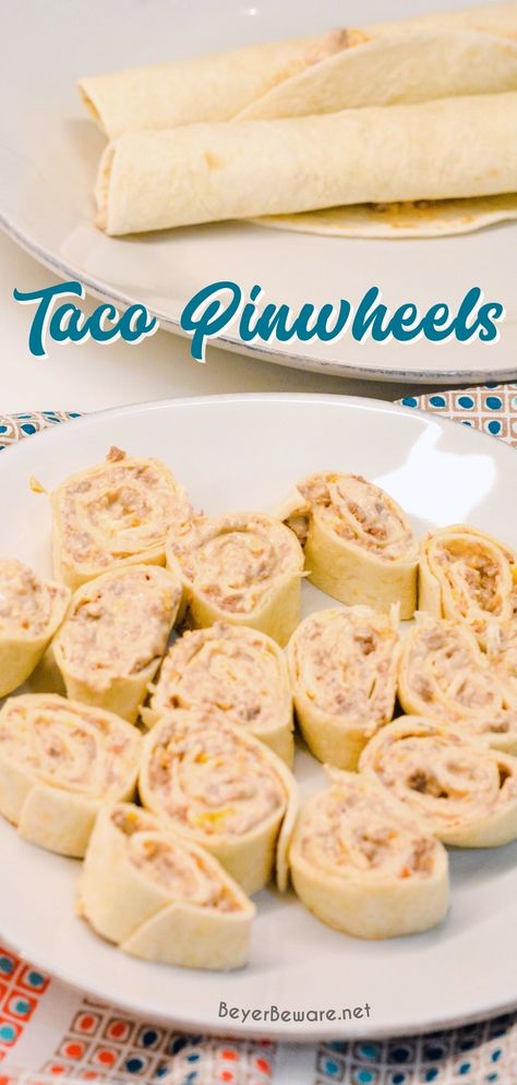 Taco pinwheels are the perfect way to use up leftover taco meat and tortilla shells in a different way than just as tacos again by simply mixing cream cheese, salsa, and taco meat together and spreading over the tortilla shell before rolling up into a pinwheel. #Snacks #SuperBowl #Tailgate #tacos Low Carb Tortilla Pinwheels, Low Carb Pin Wheels, Keto Pinwheels Low Carb Tortilla, What To Make With Tortilla Shells, No Meat Pinwheels, Low Carb Tortilla Roll Ups, Taco Pin Wheels, Keto Pinwheels Low Carb, Taco Pinwheels Easy No Meat