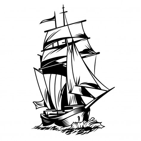 Black and white ship Free Vector | Free Vector #Freepik #freevector #water #sea #ship #boat Pirate Ship Tattoo Drawing, Sailor Logo, Transportation Logo, Nautical Logo, Nautical Elements, Boat Vector, Ship Vector, Pirate Boats, Sea Ship