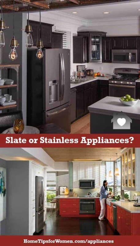 Kitchen Espresso Cabinets, Slate Appliances Kitchen, Ge Kitchen Appliances, Ge Slate Appliances, Greige Kitchen Cabinets, Kitchen Cupboard Colours, Dark Grey Kitchen Cabinets, Slate Kitchen, Greige Kitchen