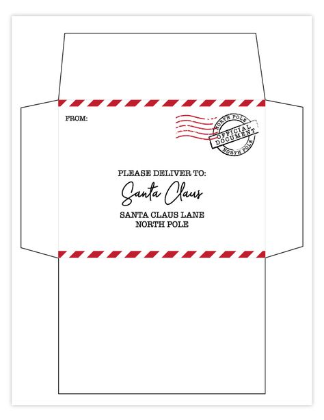 Santa Envelopes Free Printable, Letter To Santa Box Diy, Envelope To Santa Free Printable, Kids Letter To Santa Printable, Santa Clause Letter Template, Santa Christmas List Free Printable, Diy Santa Letter To Kid, Santa Letter Printable Template, Christmas Letter To Santa Free Printable