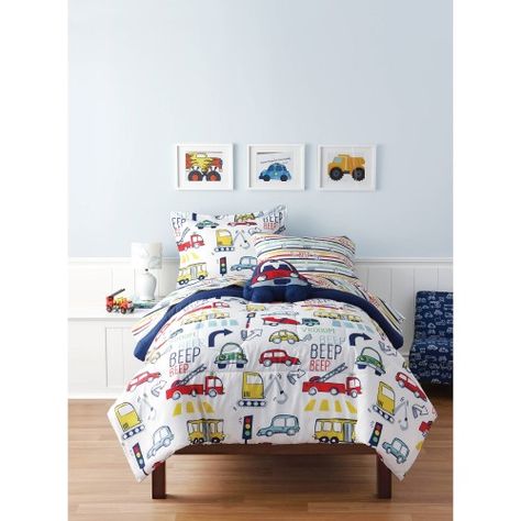 Mainstays Transportation Bed in a Bag Truck Toddler Bed, Transportation Bedroom, Construction Bedding, Bedroom Bedding Sets, Twin Comforter Sets, Toddler Bed Set, Cement Mixer, Cute Bedding, Dreams Beds