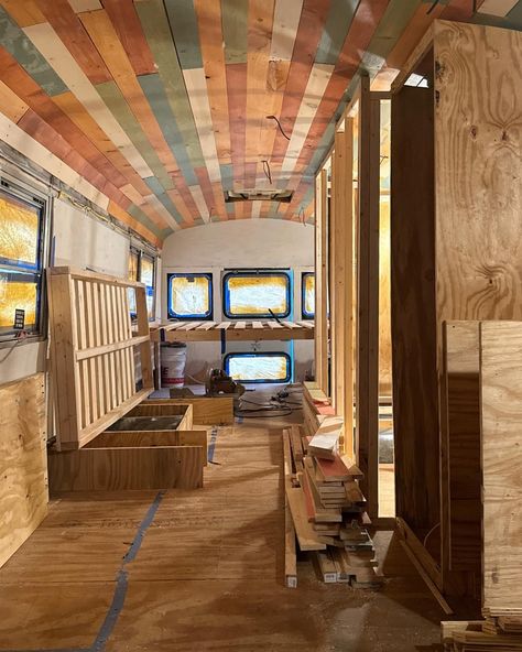 Swipe to build our bedroom ✨ Did you know that there’s entire room BEHIND our bedroom wall as well? Any guesses what we’ll be using it for? 🤔👀 #skoolie #tinyhouse #vanlife #interiordesigns #renovation #tinyliving #lifestyle Bus Bedroom Ideas, Skoolie Walls, Small Skoolie Conversion, Skoolie Design, Vanlife Build, Trailer Remodel Single Wide, Skoolie Conversion, School Bus Camper, Bus Ideas