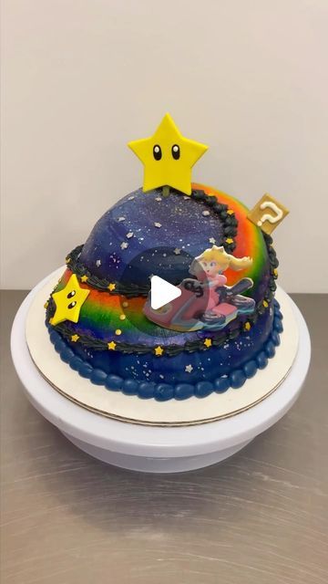 Rainbow Road Cake, Mario Kart Rainbow Road, Rainbow Road Mario Kart, Road Cake, Rainbow Road, Mario Kart, Mario Bros, Princess Peach, Cake Decorating