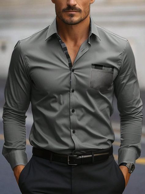 Actually surprised at how high quality this is. Beautifully made. Would buy this is different colours. Highly recommend buying this... New Formal Dresses For Men, Formal Dress For Men Office Outfits, Mens Dress Shirt Outfit, Dark Grey Shirt Outfit Men, Grey Shirt Outfit Men, Male Clothing Ideas, Best Formal Dress For Men, Shirt Outfit Men Formal, Casual Formal Outfit Men