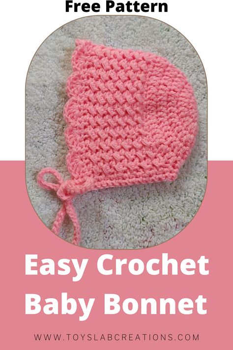 Crochet Doll Bonnet Free Pattern, Crochet Infant Bonnet Free Pattern, Newborn Crochet Bonnet Pattern Free, Easy Baby Hat Crochet, Crochet Bonnet Free Pattern, Crochet Baby Bonnet Free Pattern, Baby Bonnet Pattern Free, Crochet Baby Bonnet Pattern, Diy Bonnet