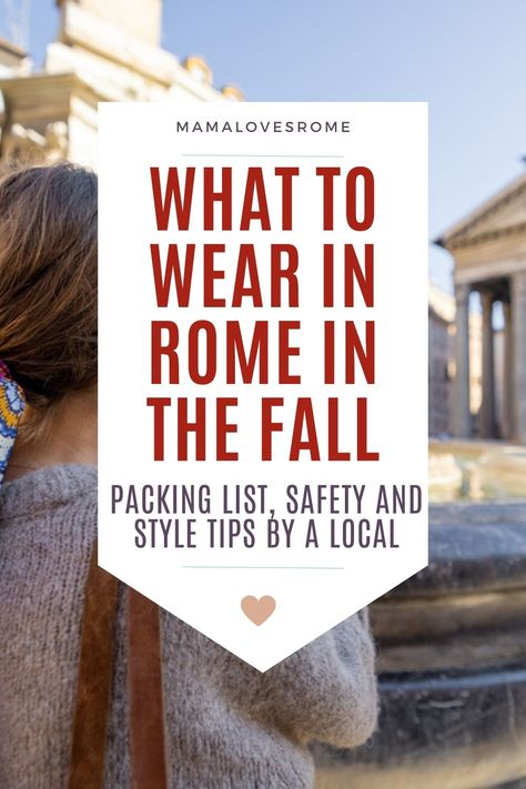 A handy packing list for Rome in the fall season and tips from a local to stay safe, comfortable and appropriate in Rome Rome Packing List Fall, Style In Rome, Travel To Italy Outfits Fall, Clothes For Italy In November, Italy Travel Outfit Plus Size, Rome In The Fall, Packing For Italy In November, Rome Style Winter, Rome In January Outfits