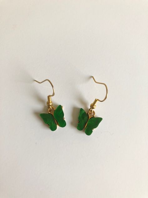 Cute Green Earrings, Green Butterfly Earrings, Green Accessories, Green Butterfly, Green Jewelry, Green Earrings, Butterfly Earrings, Dream Jewelry, Stylish Jewelry