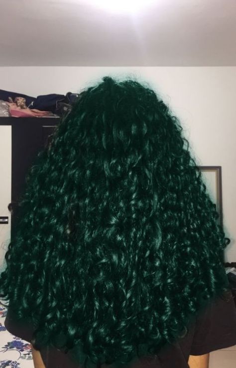 Green Curly Hair Black Women, Dyed Curly Hair Green, Green Hair Dye Black Women, Emerald Green Curly Hair, Dark Green Dyed Hair, Dark Green Hair Curly, Green And Black Curly Hair, Like Green Hair, Green Curly Hair Natural Curls