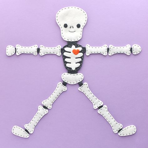 Stitch a Floppy Felt Skeleton | Handmade Charlotte Felt Skeleton, Skeleton Diy, Halloween Felt Crafts, Skeleton Craft, Halloween Sewing, Lazy Daisy Stitch, Handmade Charlotte, Kid Projects, Felt Ideas