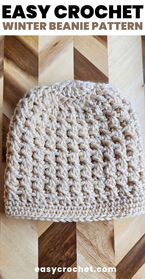 winter crochet beanie pattern 1 Hour Crochet Beanie Pattern Free, One Hour Crochet Beanie, Crocheted Hats Patterns Free, Crochet Beanie Hat Free Pattern, Macrame Things, Crochet Hats Free Pattern Ladies, Beanie Pattern Free, Crochet Beanie Pattern Free, Crochet Adult Hat