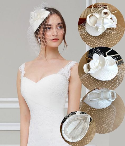 Ivory Hat, Fascinator Hats Wedding, Bridal Dresses Vintage, White Fascinator, Boho Bridal Hair, Floral Hair Comb, Bridal Hair Veil, Wedding Birdcage, Vintage Headpiece