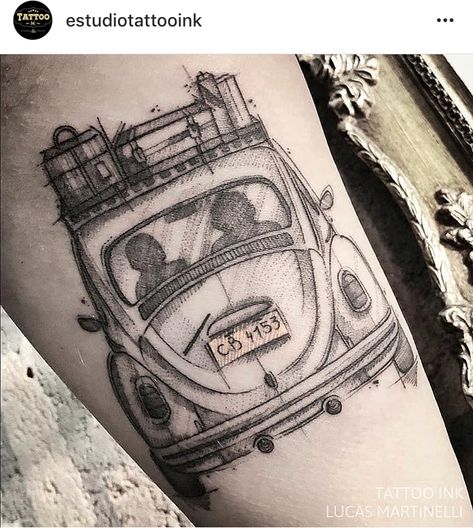 travel tattoo ideas #traveltattoo #tattoo Vw Tattoo, Travel Tattoo Ideas, Tattoo Wallpaper, Beetle Tattoo, Food Tattoos, Bug Tattoo, Car Tattoos, Tattoo Parlors, Tattoo Life