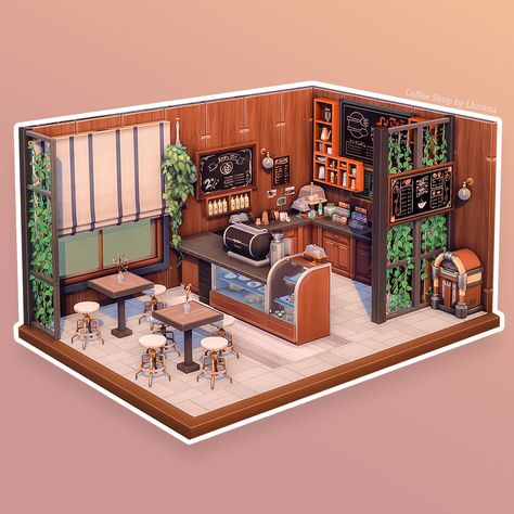 Sims 3 Coffee Shop, Sims 4 Coffee Shop Interior, Mall Cafe Design, Manga Coffee Shop, Live In Cafe Sims 4, Sims 4 Bakery Interior, Sims 4 Coffee Shop Build, Corner Cafe Bloxburg, Sims4 Coffee Shop