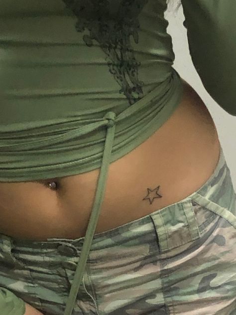 Lower Back Tattoos Stars, Tattoo Ideas Female Lower Stomach, Lower Torso Tattoo, Waist Band Tattoo, Star Tattoo On Stomach, Star On Hip Tattoo, Small Belly Tattoo, Small Lower Stomach Tattoos, Tattoo Lower Belly