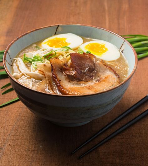 tonkotsu ramen broth at home  Tonkotsu ramen broth is simply pork bones cooked at a rolling boil for 12 hours. The process extracts all the goodness of the pork and turns the broth creamy white.   Courseside   CuisineJapanese   Prep Time30minutes minutes   Cook Time12hours hours   Total Time12hours hours 30minutes minutes   Servings8 cups   Calories8kcal   Authorromain | glebekitchen      Ingredients  6 lbs pork bones with a little meat on them. Pork neck bones work well.  4 oz white mushrooms sliced  1 onion Pork Bone Broth, Pork Bones, Japanese Ramen Noodles, Ramen Broth, Best Ramen, Pork Broth, Tonkotsu Ramen, Ramen Restaurant, Neck Bones