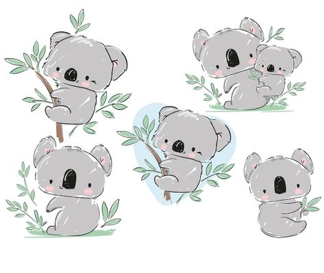 Koala Illustration Cute, Tropical Leaves Illustration, Moodboard Art, Koala Illustration, Koala Drawing, Koala Art, Koala Nursery, Baby Animal Drawings, Deer Illustration