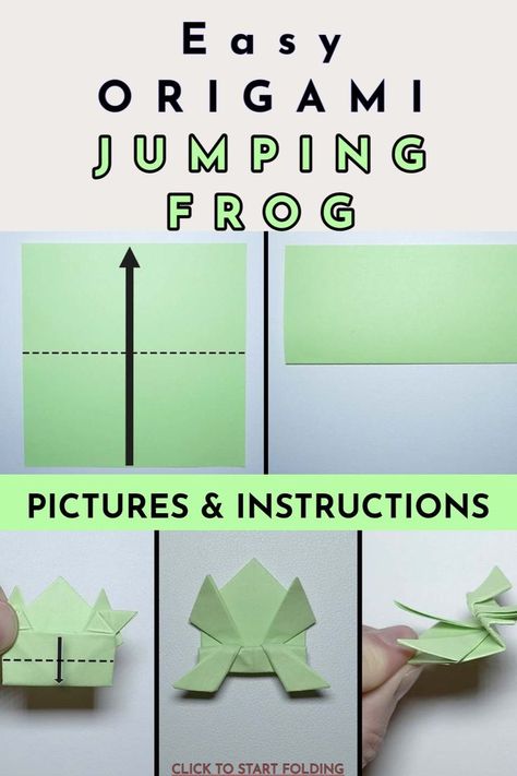 Make a jumping frog out of paper with ths origami guide. This a very fun fold for kids! Jumping Paper Frog, Origami Frog Easy, Origami Frog Jumping, Frog Origami Easy, Origami Jumping Frog Instructions, Paper Folding Crafts For Kids, Paper Jumping Frog, Origami Animals Easy, Origami Frog Instructions