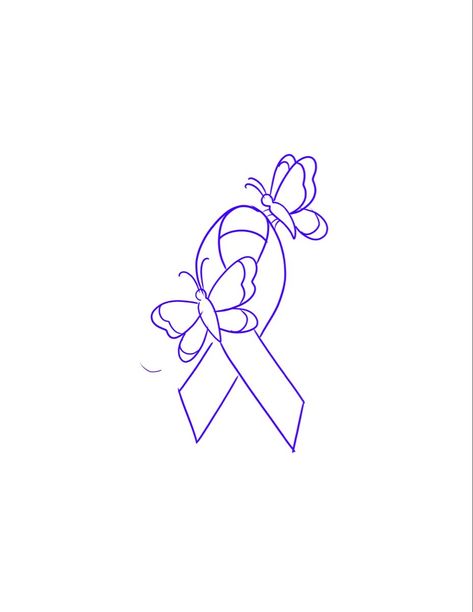 Purple Ribbon Awareness Tattoo, Small Purple Ribbon Tattoo, Butterfly Tattoo With Ribbon, Pancreatic Memorial Tattoos, Dv Awareness Tattoo, Fibromiologia Tattoos, Ribbon Tattoos Awareness, Leukaemia Tattoos, Pots Awareness Tattoo