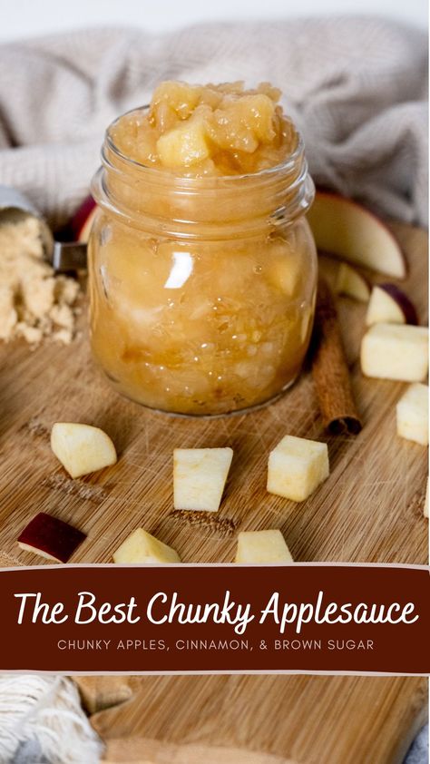 This homemade chunky applesauce recipe is so easy and flavored with cinnamon and a little bit of brown sugar. You can make it with less or no sugar for an extra healthy version. I love to eat this applesauce warm or cold, and the chunky texture is my favorite! However, you can mash the apples to make it smooth. Chunky Apple Sauce Recipes, German Applesauce, Canned Chunky Applesauce, Slow Cooker Chunky Applesauce, Freezer Applesauce, Chunky Cinnamon Applesauce, Canning Chunky Applesauce, Homemade Chunky Applesauce, Chunky Applesauce Recipe