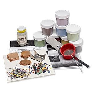 Starter set contains everything you need to create enameled jewelry except the heat source. Enamel is essentially granules of glass that are applied to metal. A torch or kiln is used to fuse the glass onto the metal surface. Copper and fine silver are the ideal metals to use when working with enamel. Set provides an ideal way to start your own enameling workshop or to enhance enameling supplies you already have. Set includes: instructions, trivet, spatula, hot pad, 2-inch sifter, 2-fluid ounces Torch Fired Enamel Jewelry Fire Mountain Gems And Beads, Torch Fired Enamel, Torch Fired Enamel Jewelry, Enameling Jewelry, Instructional Materials, Enameled Jewelry, Mixed Media Supplies, Jewelry Making Project, Metal Surface