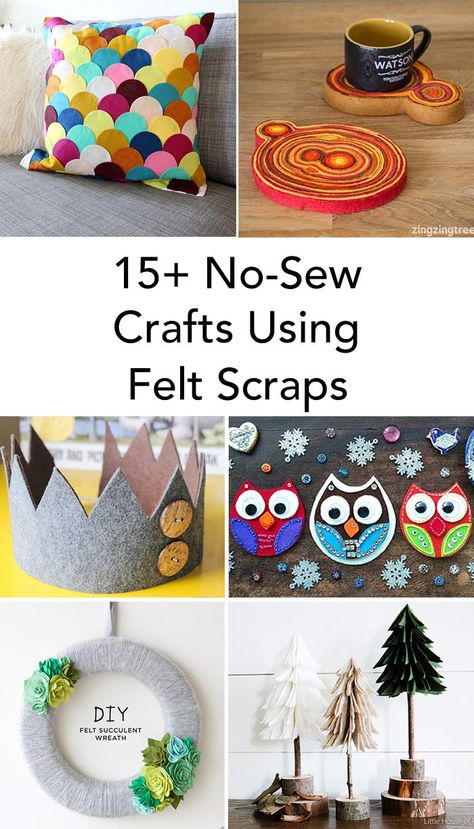 15+ No-Sew Crafts Using Felt Scraps Felt Gifts To Make, Felt Scraps What To Do With, Felt Squares Projects, No Sew Crafts For Kids, Felt Square Crafts Ideas, Crafts Using Felt, Felt Sheet Crafts Ideas, Felt Projects Adults, Projects With Felt