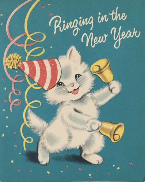 Vintage New Year Card Vintage Happy New Year, Pink Party Favors, Xmas Greeting Cards, 동화 삽화, Xmas Greetings, New Year Postcard, Vintage Christmas Greeting Cards, Vintage Christmas Images, A Happy New Year