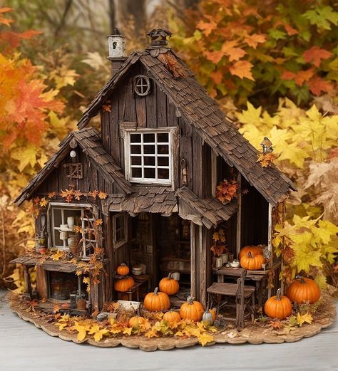 Miniature Fairy House, House Diorama, Hand Art Kids, Fall Cottage, Fairy House Crafts, Pumpkin House, Fairy House Diy, Fairy Home, Fairy Garden Crafts