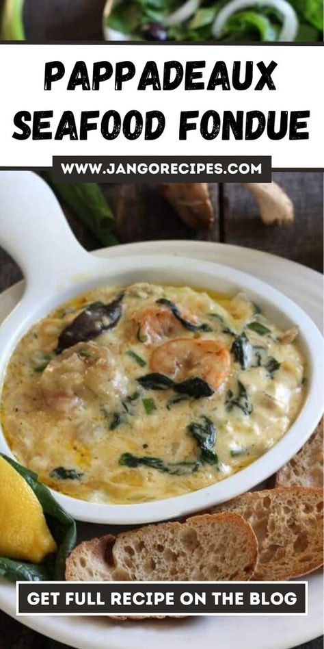 Fun Seafood Recipes, Fondue Recipes Seafood, Pappadeaux Shrimp And Crawfish Fondue, Pappadeaux Seafood Fondue Recipe, Copycat Pappadeaux Fondue, Papadeaux Recipes Fondue, Seafood Fondue Dip, Lobster Fondue Recipes, Recipes With Oysters