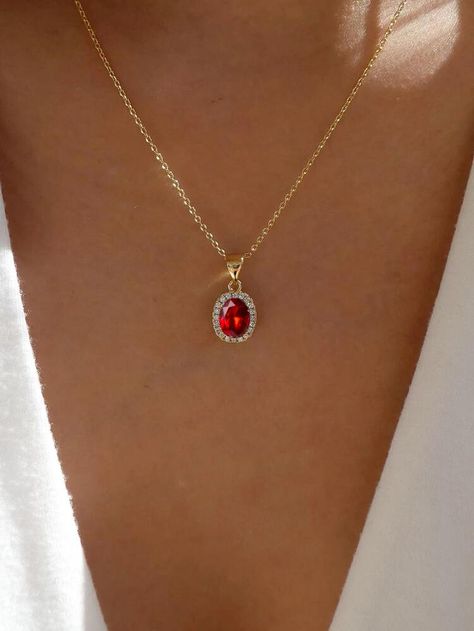 Red Sapphire Necklace, Gold Jewelry With Red Dress, Red Pendant Necklace Vintage, Red Prom Necklace, Red Jewel Necklace, Jewelry For Red Dress, Gold And Red Necklace, Red And Gold Necklace, Red Neckless