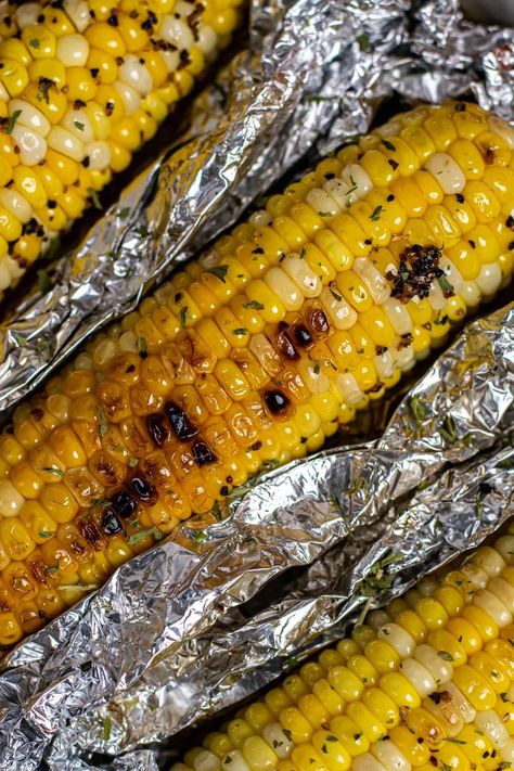 How to Grill Corn on the Cob in Foil Corn In The Oven Foil, Corn On The Cob Over Fire, Oven Baked Corn On The Cob In Foil, How To Grill Corn On The Cob On Stove, Bbq Corn On The Cob In Foil, Shucking Corn, Hot Corn, Weber Grill, Corn On Cob