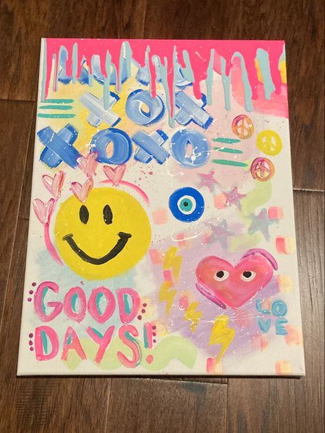 Preppy Painting Collage, Collage Painting Canvas, Vsco Painting, Dorm Canvas, Dorm Room Paintings, Preppy Artwork, Preppy Paintings, Pink Painting Ideas, College Dorm Art