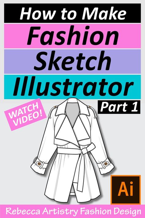 How to make a fashion sketch Illustrator. Watch video! Belted jacket black and white flat sketch. Adobe Illustrator logo. Rebecca Artistry Fashion Design Flat Sketches Fashion Adobe Illustrator, Adobe Illustrator Fashion Design, Flat Sketches Fashion, Adobe Hacks, Fashion Illustration Portfolio, Illustrator Fashion, Sketches Fashion, Fashion Portfolio Layout, Digital Fashion Illustration