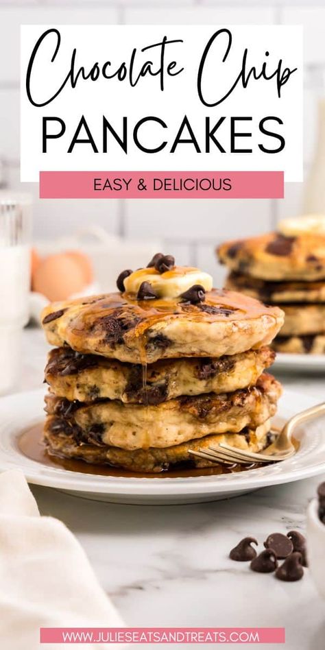 Indulge in these delicious chocolate chip pancakes for a sweet and satisfying breakfast treat. Made with real chocolate chips, these light, fluffy pancakes are perfect for any morning. Homemade Chocolate Chip Pancakes, Chocolate Chip Pancake Recipe, Gluten Free Pancake Recipe, Fluffy Gluten Free Pancakes, Easy Weekend Breakfast, Chocolate Chip Pancake, Chocolate Chip Pancakes Recipe, Gluten Free Pancake, Homemade Pancakes Fluffy