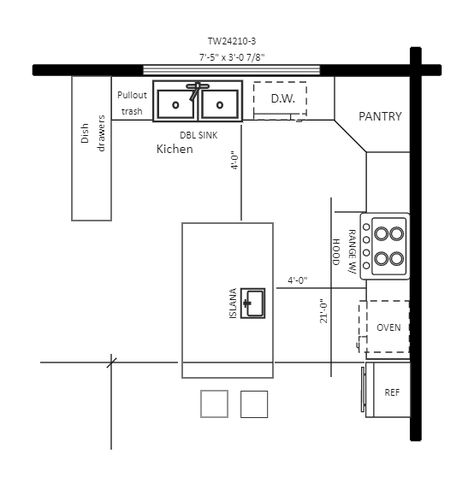 Kitchen Layout Example Island Kitchen Layout, Types Of Kitchen Layouts, Island Kitchen Design, Types Of Kitchen, Kitchen Layouts, Kitchen Floor Plans, Office Layout, Island Kitchen, Plan Ideas